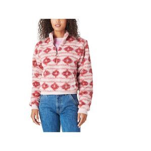 LUCKY BRAND Womens Pink Half Zip Ribbed Trim Long Sleeve Mock Neck Top M